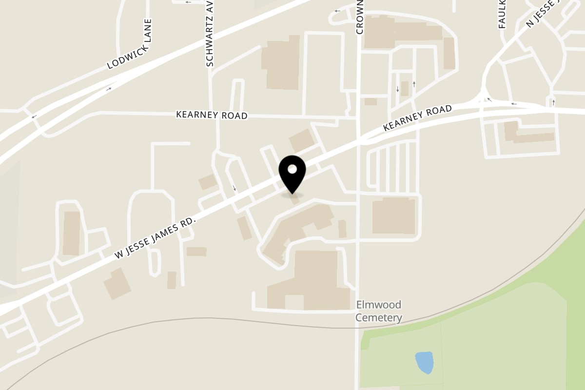Map showing the location of Glorimar's Pizza Buffet & More on 1727 W Jesse James Rd in Excelsior Springs